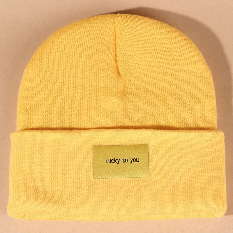 

Slogan Patch Beanie, Yellow