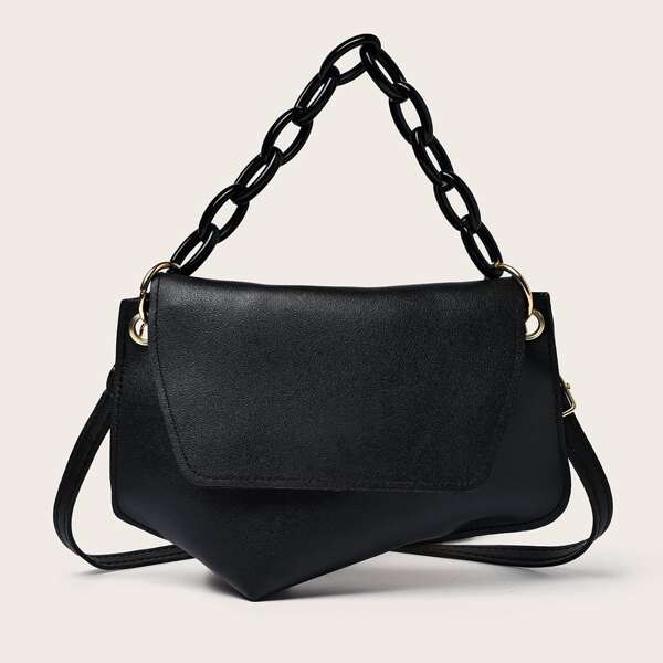 

Asymmetrical Chain Shoulder Bag, Black