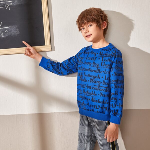 

Boys Raglan Sleeve Letter Graphic Pullover, Royal blue