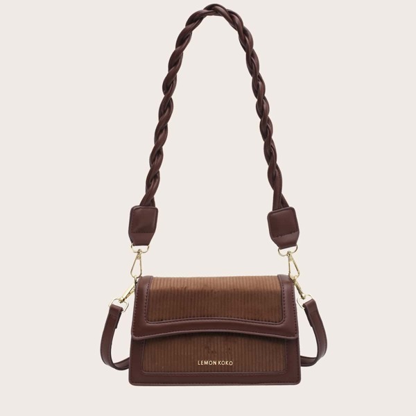 

Letter Graphic Flap Shoulder Bag, Coffee brown