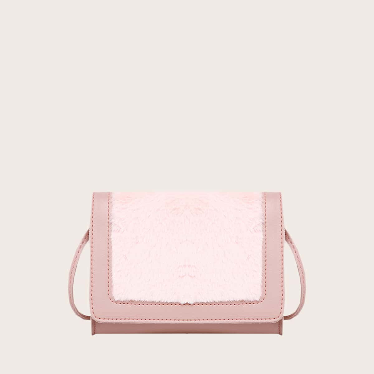 

Two Tone Fluffy Crossbody Bag, Pink