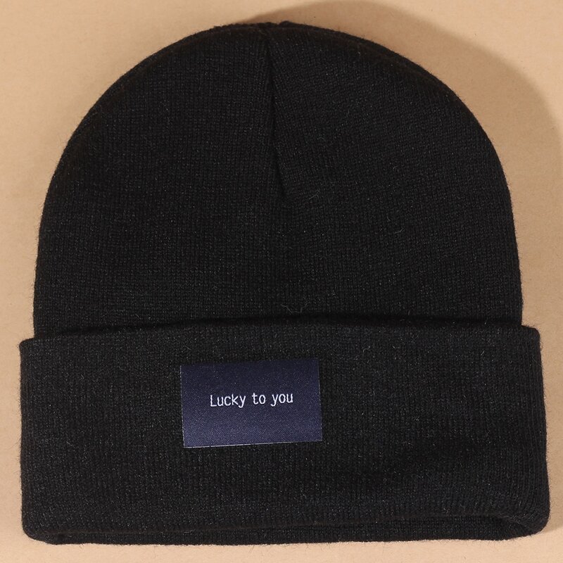 

Slogan Patch Beanie, Black