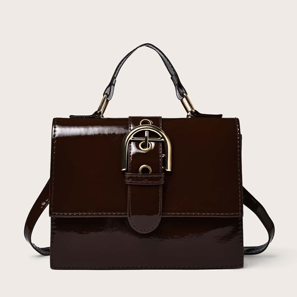 

Top Handle Flap Satchel Bag, Brown