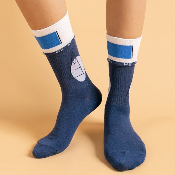 

Geometric Pattern Socks, Blue