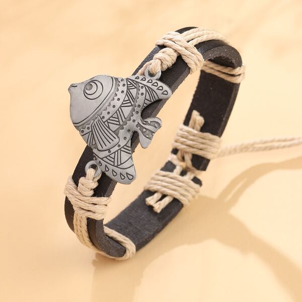 

Boys Fish Decor Bracelet, Black