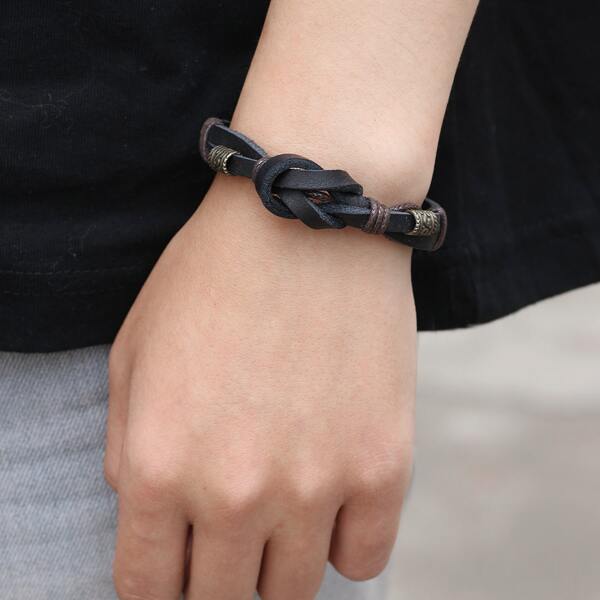 

Men PU Leather Bracelet, Black