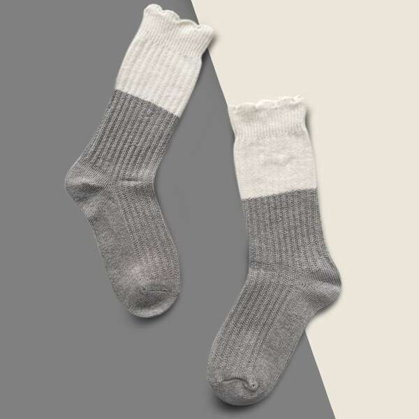 

Color Block Ribbed Socks, Grey