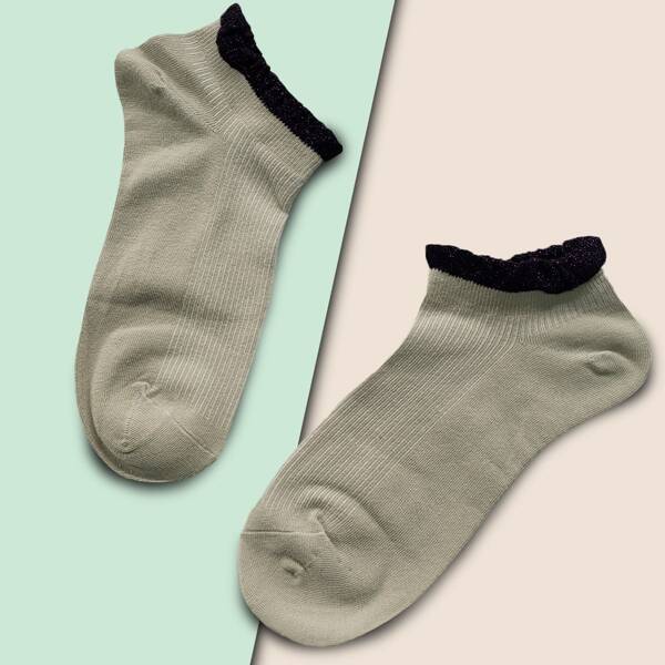 

Contrast Trim Socks, Green