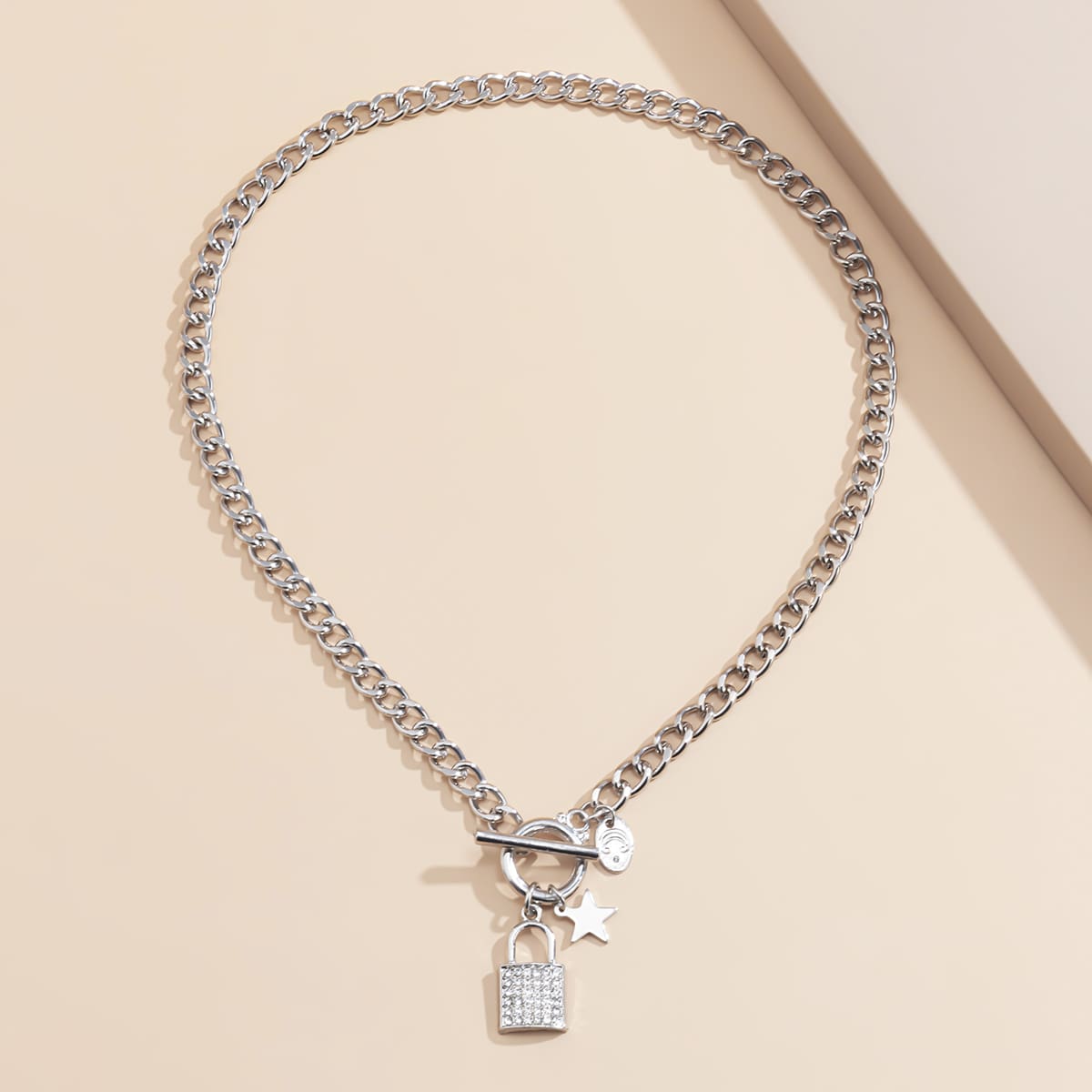

Rhinestone Lock Pendant Necklace, Silver