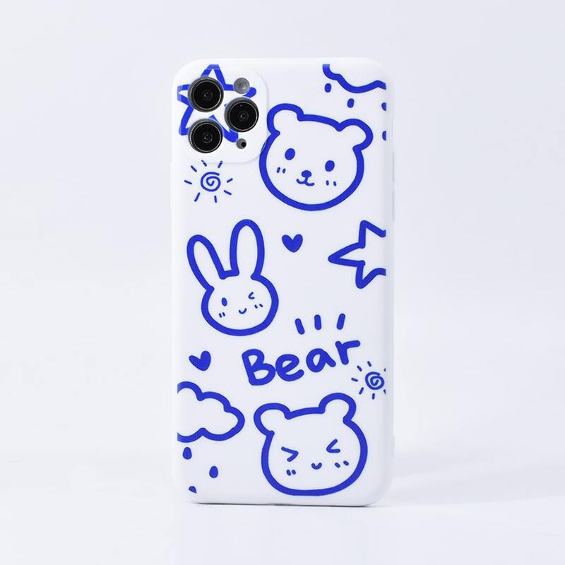 

Bear & Rabbit Print iPhone Case, Blue and white