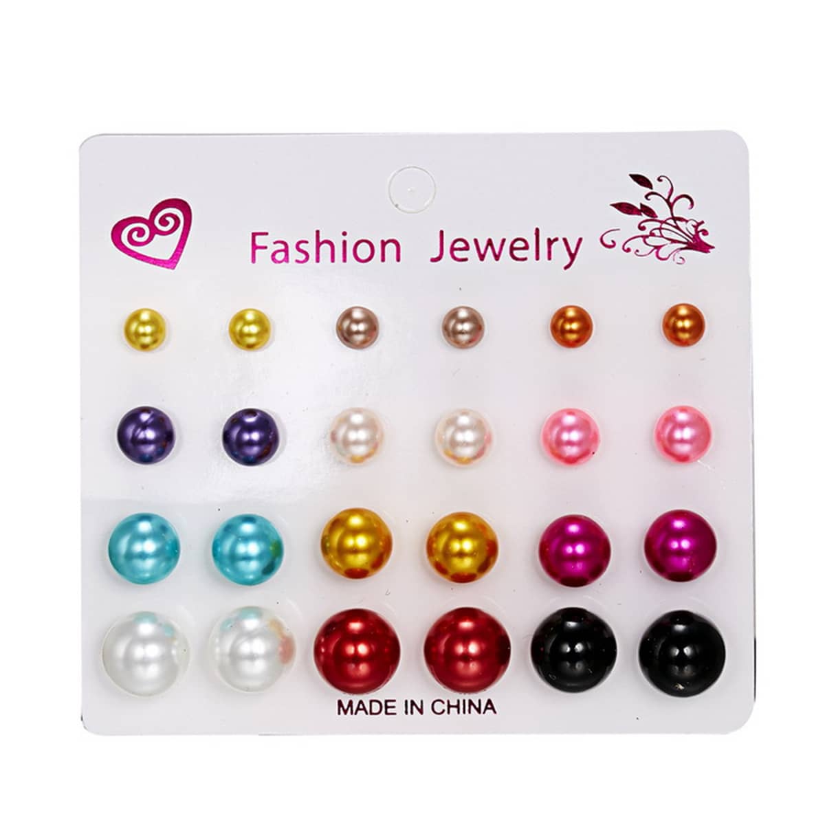 

12pairs Ball Shaped Stud Earrings, Multicolor