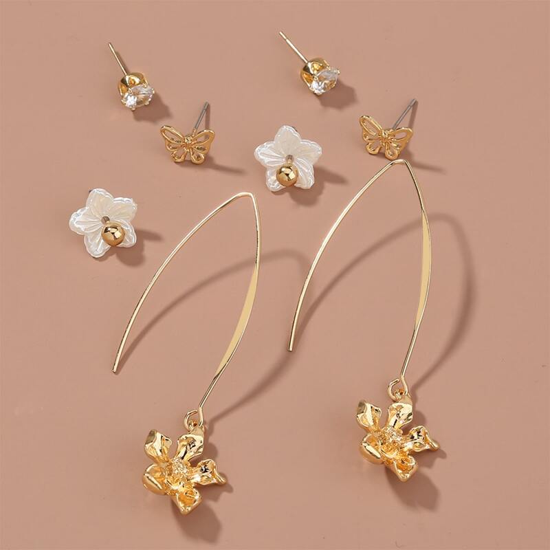 

4pairs Floral & Butterfly Earrings, Gold