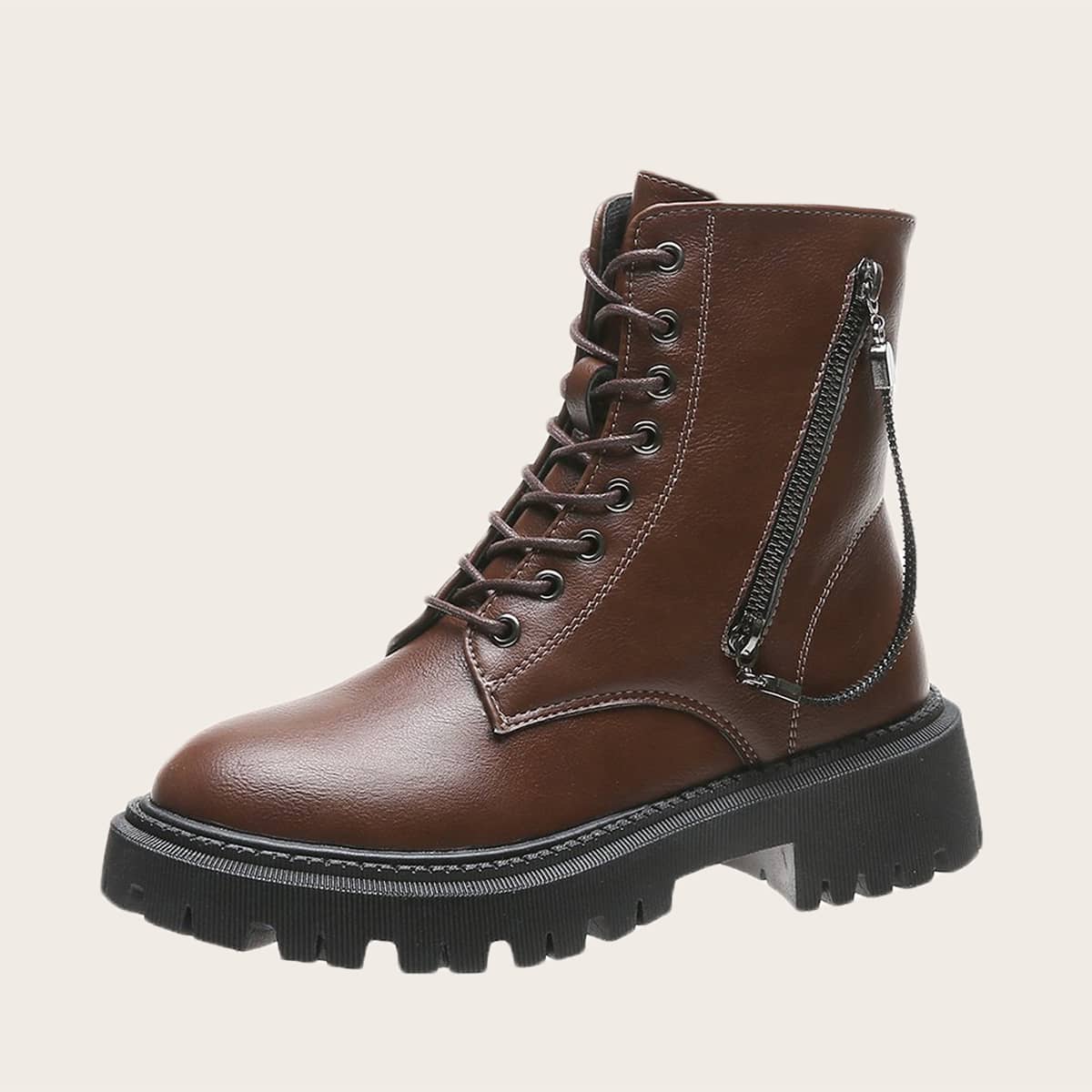 

Lace-up Front Combat Boots, Brown