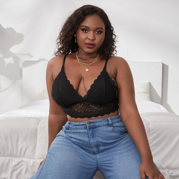 

Plus Floral Lace Bralette, Black