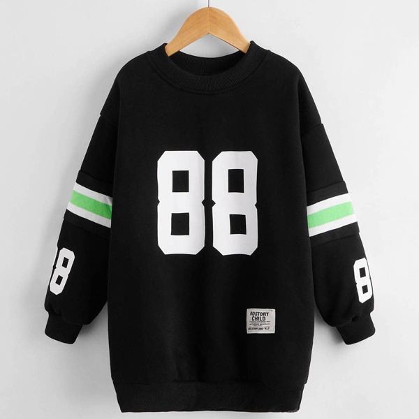 

Girls Letter Graphic Drop Shoulder Longline Sweatshirt, Black