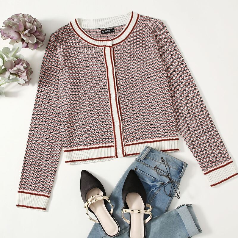 

Graphic Pattern Button Front Cardigan, Multicolor