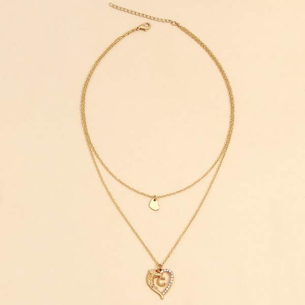 

Heart Pendant Layered Necklace, Gold