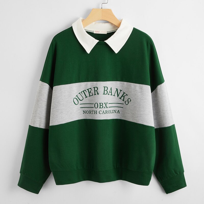 

Letter Graphic Colorblock Sweatshirt, Green