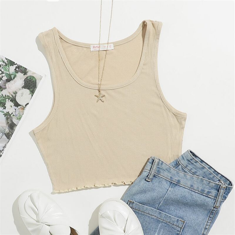 

Lettuce Edge Crop Tank Top, Beige