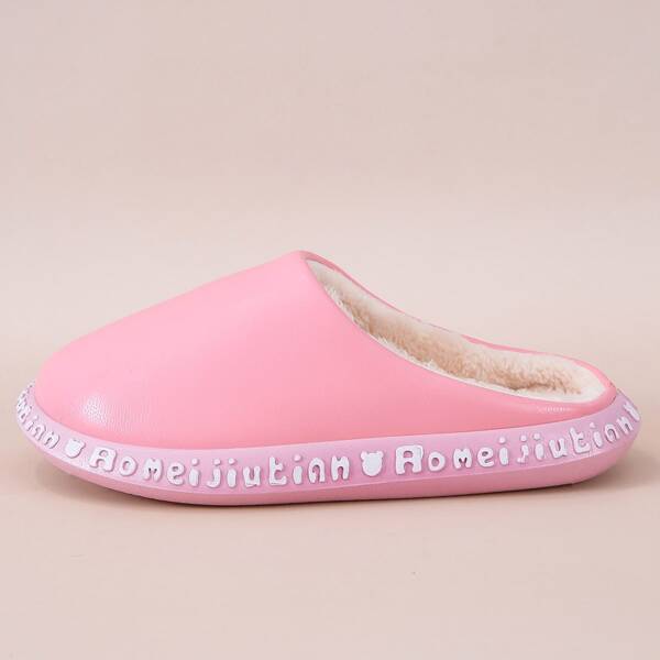 

Letter Graphic Fluffy Slippers, Pink