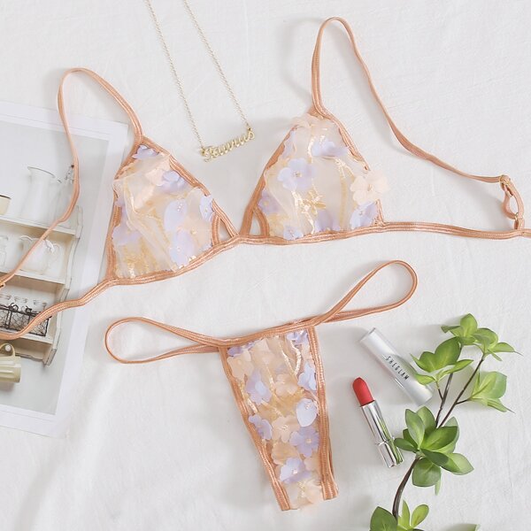 

Floral Applique Lingerie Set, Dusty pink