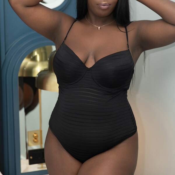 

Plus Mesh Teddy Bodysuit, Black