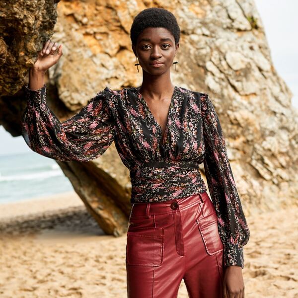 

Ruched Floral Print Blouse, Multicolor