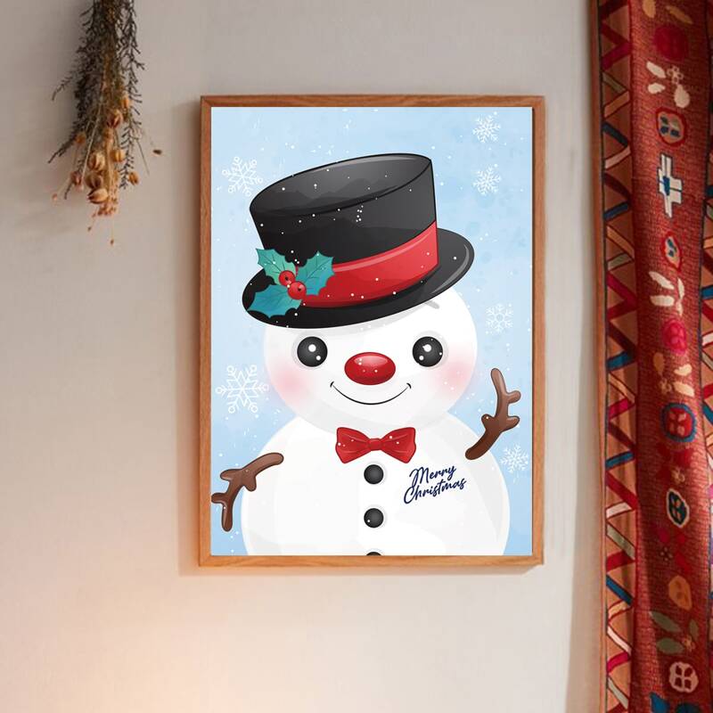 

Snowman Print Wall Painting Without Frame, Multicolor