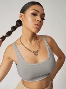 SHEIN SXY Solid Crop Tank Top - Grey - View 1