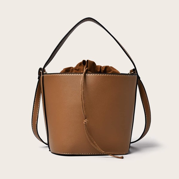 

Minimalist Bucket Bag With Drawstring, Brown