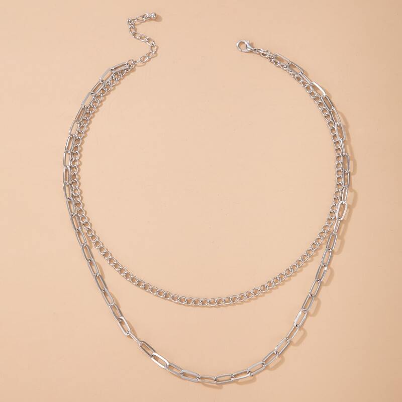 

Guys Layered Chain Necklace, Silver
