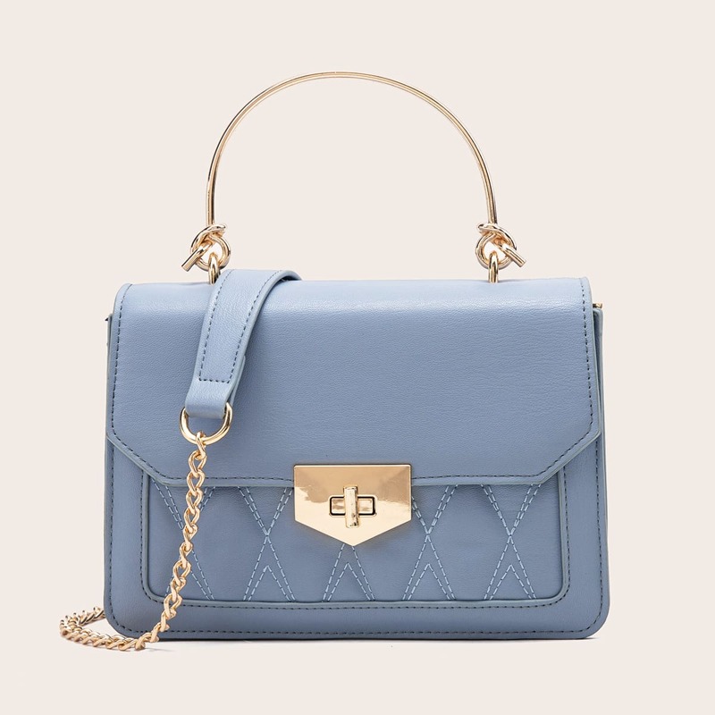 

Turn-Lock Quilted Satchel Bag, Blue