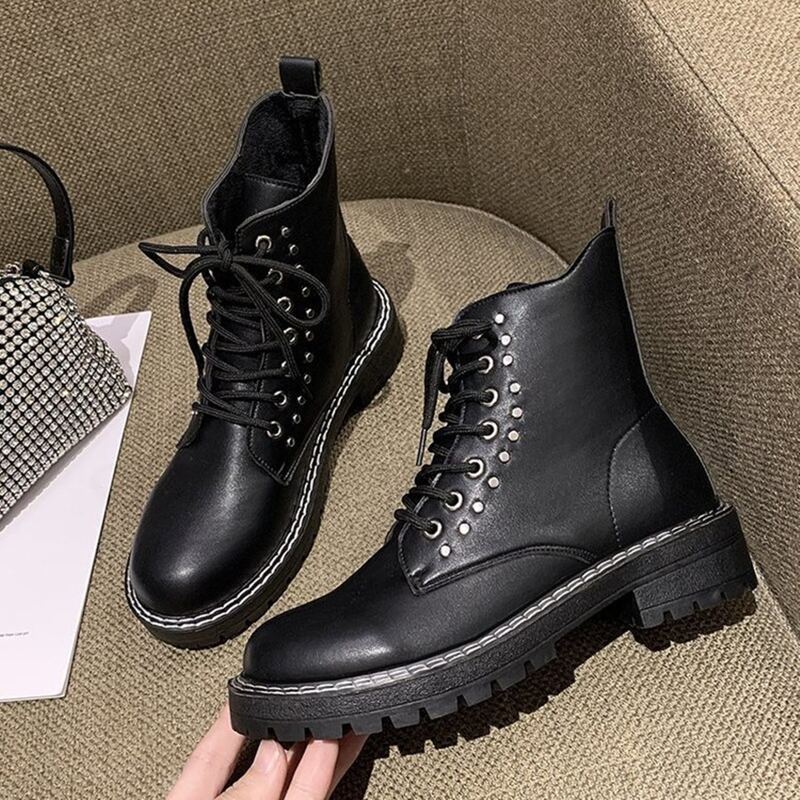 

Studded Lace-up Combat Boots, Black
