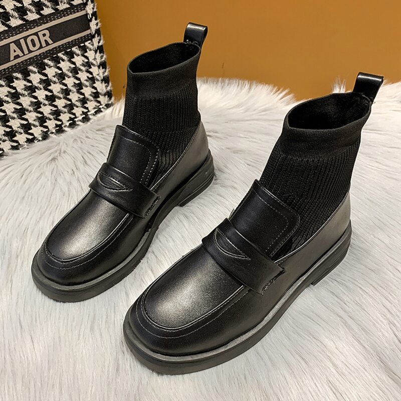 

Solid Loafer Sock Boots, Black
