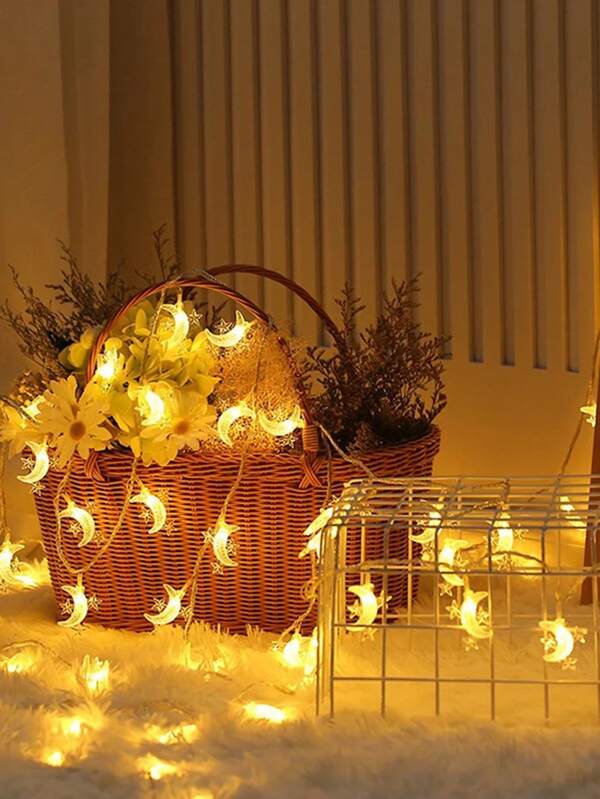 1pc String Light With 20pcs Moon Shaped Bulb, Creative String Light, For Bedroom, Party, Wedding