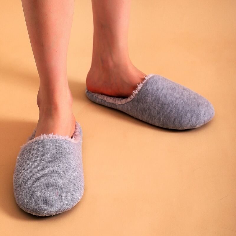 Minimalist Wide Fit Fluffy Slippers, Light grey