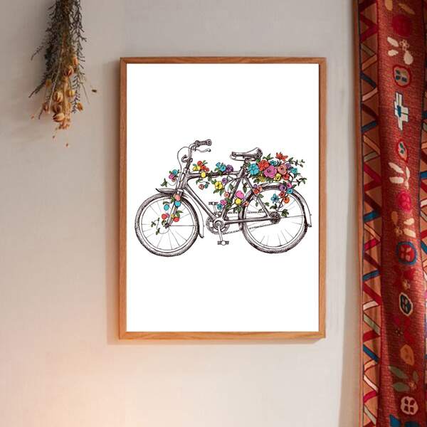 

Bicycle Print Wall Painting Without Frame, Multicolor