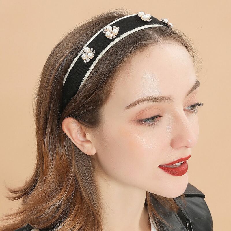 

Faux Pearl Hair Hoop, Black and white