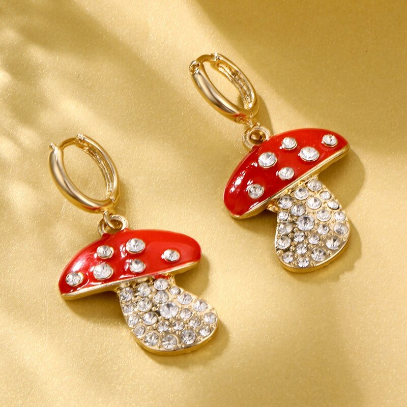 

Rhinestone Mushroom Drop Earrings, Red