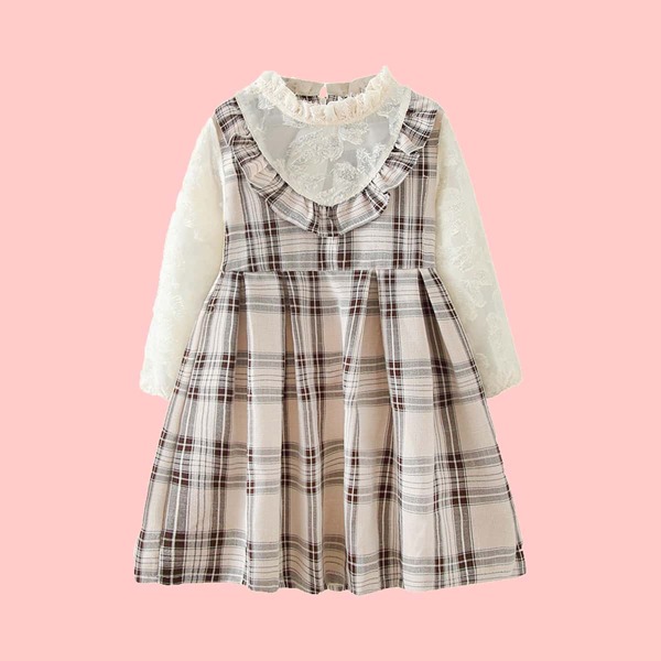 

Toddler Girls Plaid Combo Babydoll Dress, Khaki