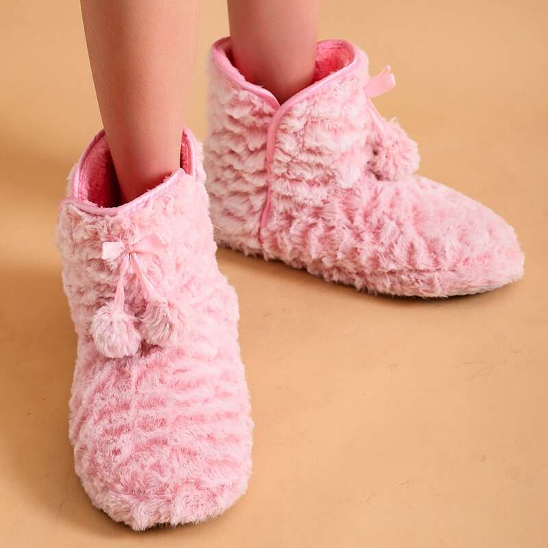 

Pom Pom Decor High Top Fluffy Slippers, Pink