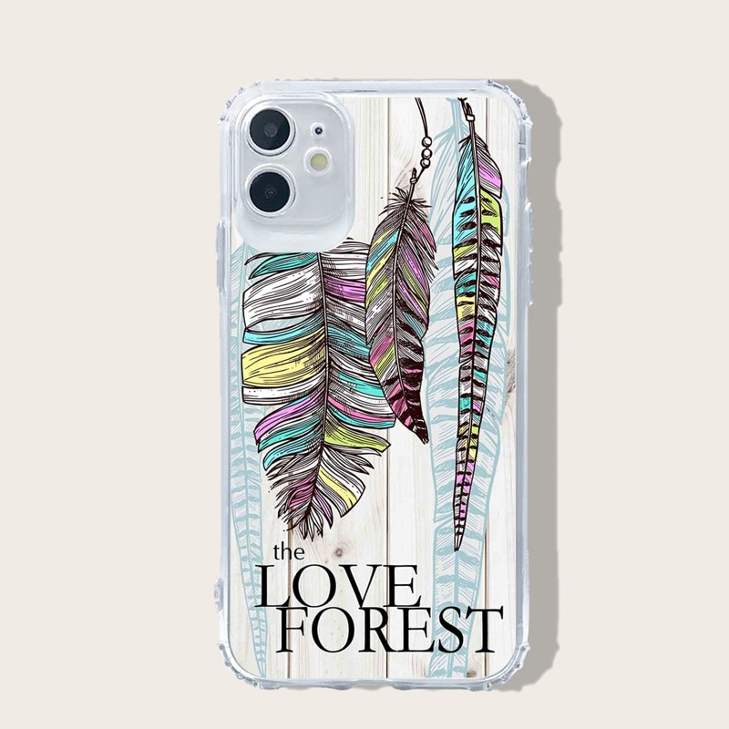 

Feather & Letter Graphic iPhone Case, Multicolor