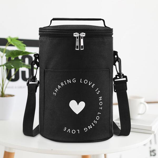 

1pc Slogan Graphic Lunch Bag, Black