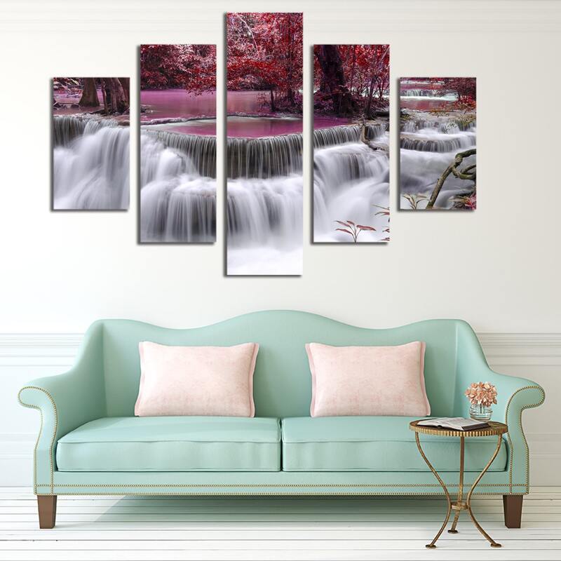 

5pcs Waterfall Print Wall Painting Without Frame, Multicolor