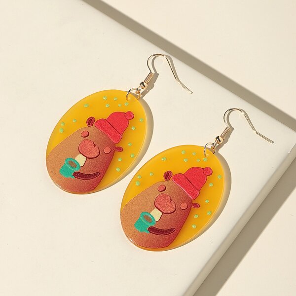 

Cartoon Design Oval Drop Earrings, Multicolor