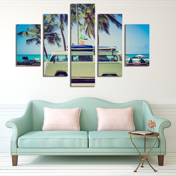 

5pcs Bus Print Wall Painting Without Frame, Multicolor