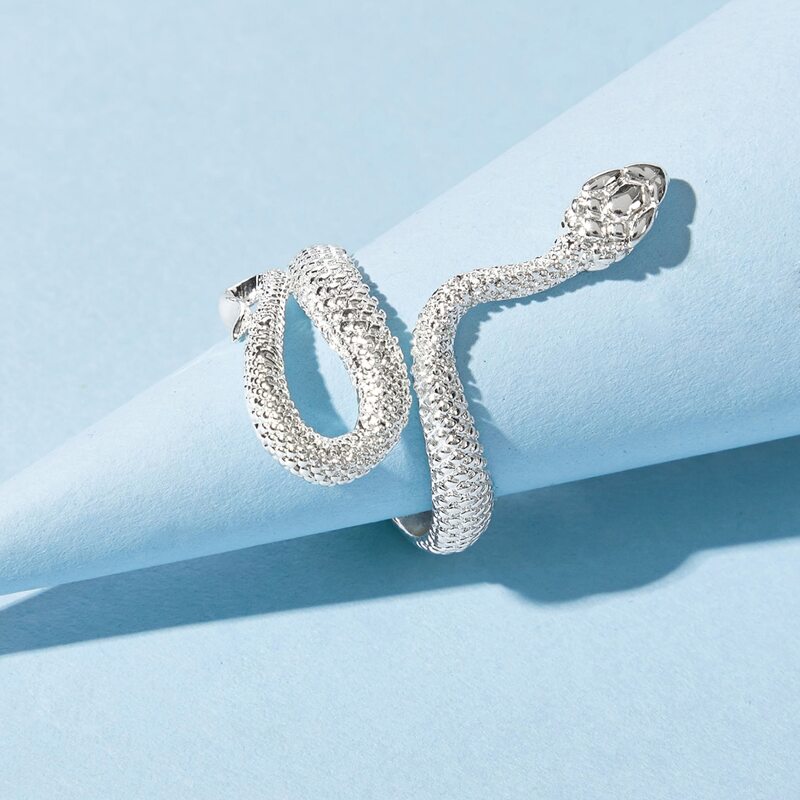 

Snake Design Cuff Ring, Silver