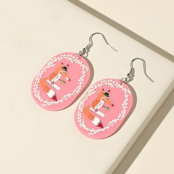 

Cartoon Fox Design Geometric Drop Earrings, Multicolor