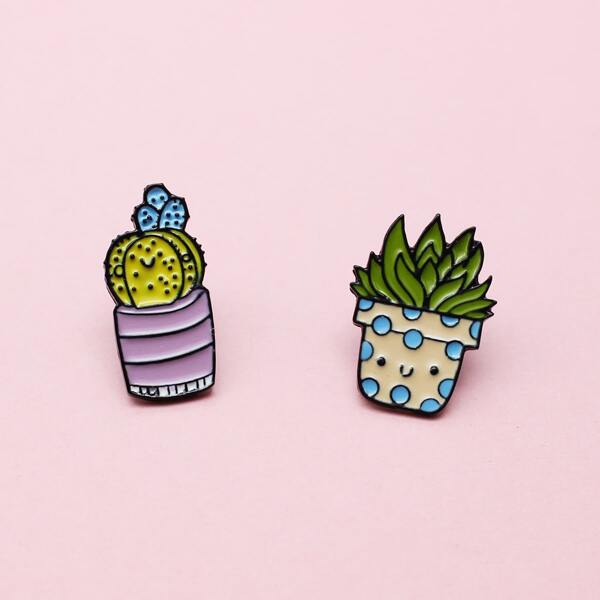 

2pcs Plant Design Brooch, Multicolor
