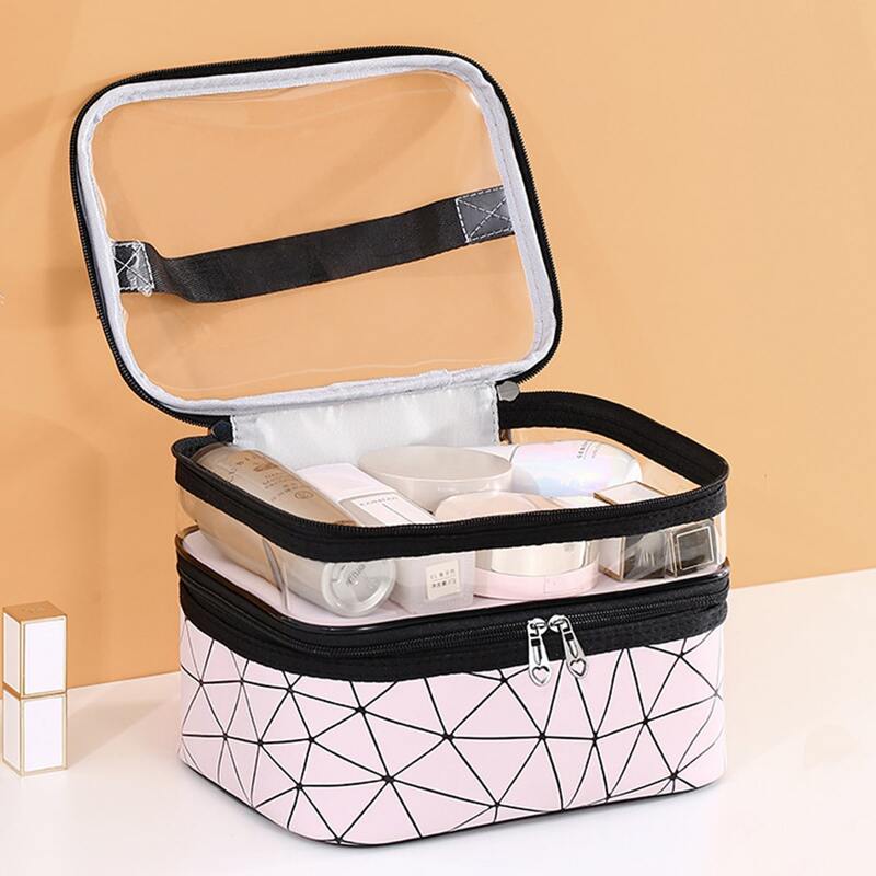 

1pc Geometric Pattern Large Toiletries Bag, Pink